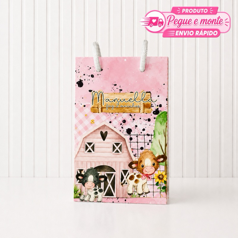 Sacolinha Pequena Fazendinha Personalizada Lembrancinha Para Festa Aniversário Enviado Desmontado