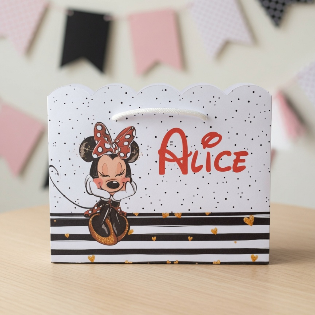 Sacolinha Personalizada Minnie Lembrancinha Festa Infantil PEGUE E MONTE Papelaria Personalizada.