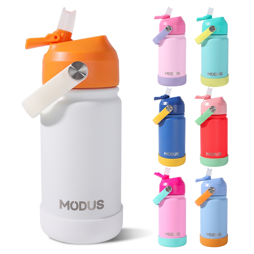 MODUS Garrafa Térmica Infantil 420ml Aço Inoxidável Com Canudo Autocolantes Bico Silicone
