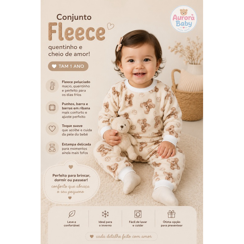 Conjunto Infantil Fleece Peluciado Inverno Unissex | Blusão + Calça Quentinho