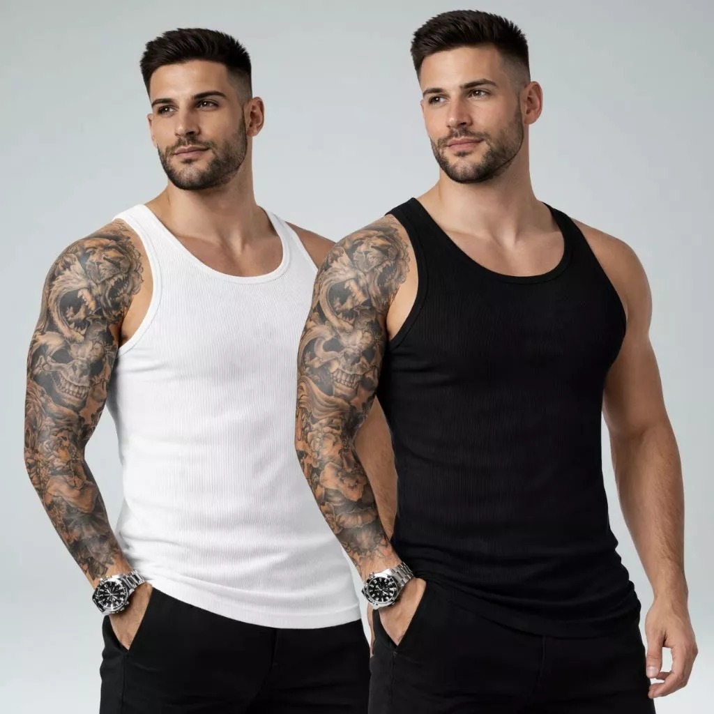 Kit 2 Regatas Canelada Masculina Americana Premium Treino Elastano Camiseta Básica Academia