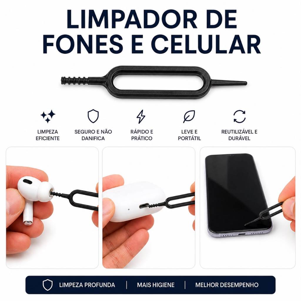 Limpador de Fones de Ouvido e Celular Ferramenta para Limpar Entrada USB Tipo-C Conectores Universal