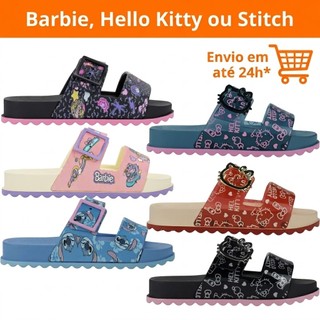 Sandália Slide Disney Summer Barbie Stitch Infantil Birken Original com NF Grendene Kids Infantil