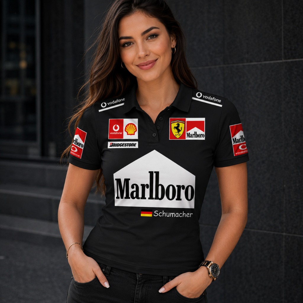 Camisa Gola Polo Babylook Formula 1 Estilo Marlboro ferr.ari automobilismo 100% Algodão