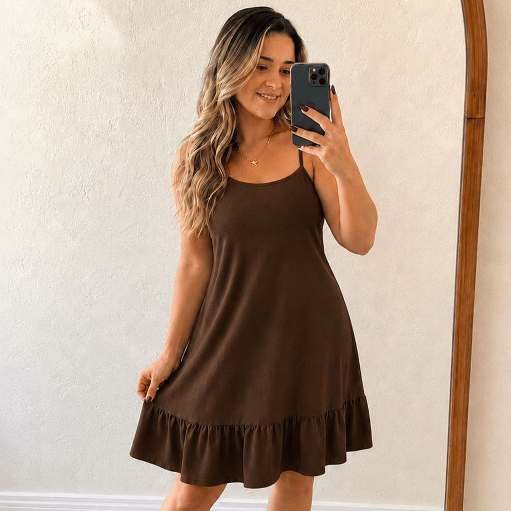Vestido Feminino Curto de Alcinha Soltinho Basico Verão Elegante Moderno Premium com Regulagem