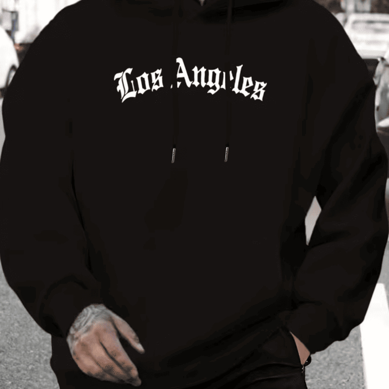 Blusa De Frio Moletom Canguru Flanelado Masculino Estampado Los Angeles Estilo Casual Confortável Para Dias Frios