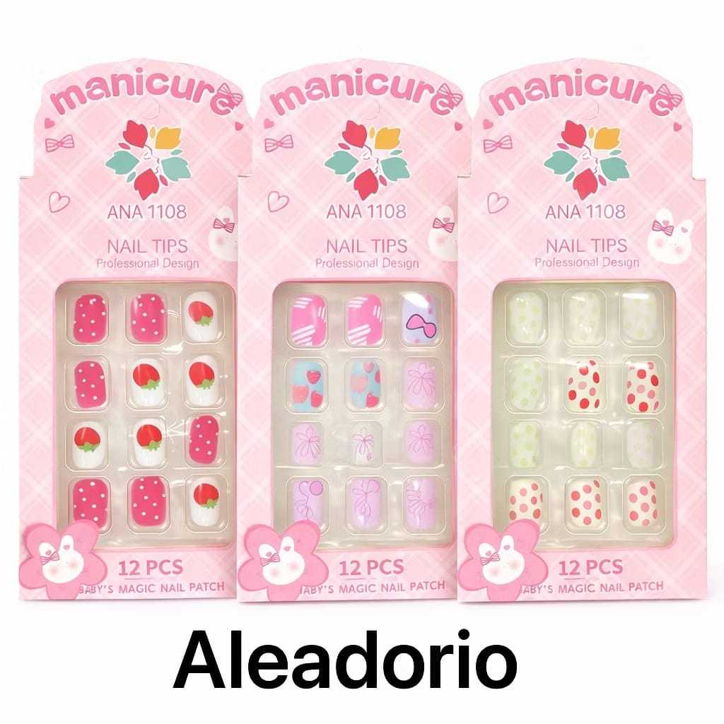 Unhas Postiças Infantil Kids com Adesivo – Caixa com 12 Unhas Decoradas Sortidas