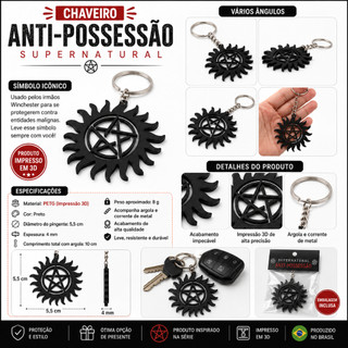 Chaveiro Supernatural impresso 3D, Chaveiro Anti Possessão, Chaveiro Winchester 3D, Anti possessão 3D