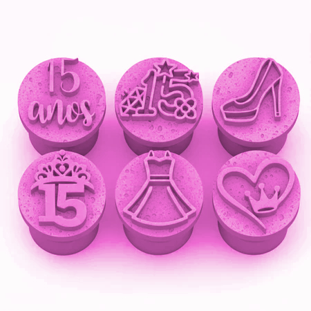 Kit 6 Carimbo Brigadeiro Doce Adolecente Delicado Menina Aniversario 15 Anos Coração Confeitaria