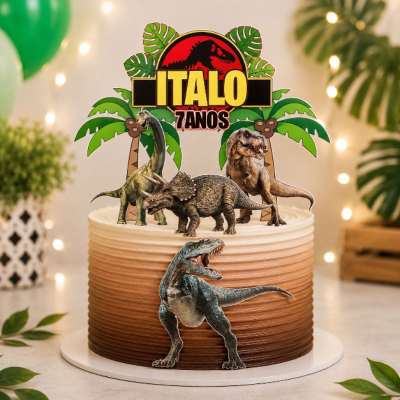 Topo de bolo Dinossauro Jurassic Park 3D personalizado decoração de festa Topper aniversário mesversário