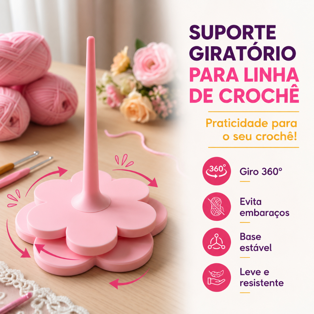 Suporte Giratório para Linha de Crochê e Tricô Desmontável Novelo Barbante Fio Flor 360° Artesanato — imagem 2 de 2