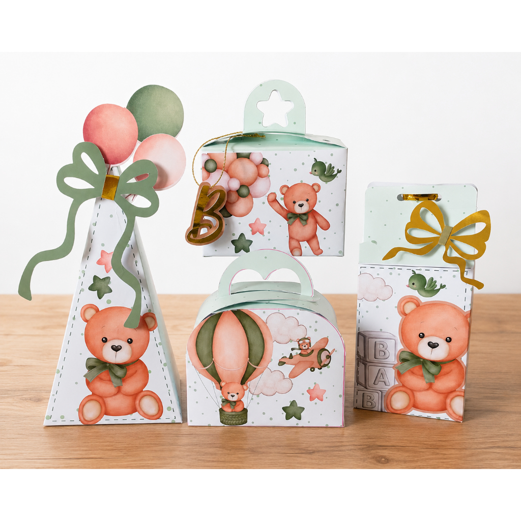 Personalizados Ursinho Chá Revelação  bebê caixinhas lembrancinhas de aniversário kit festa