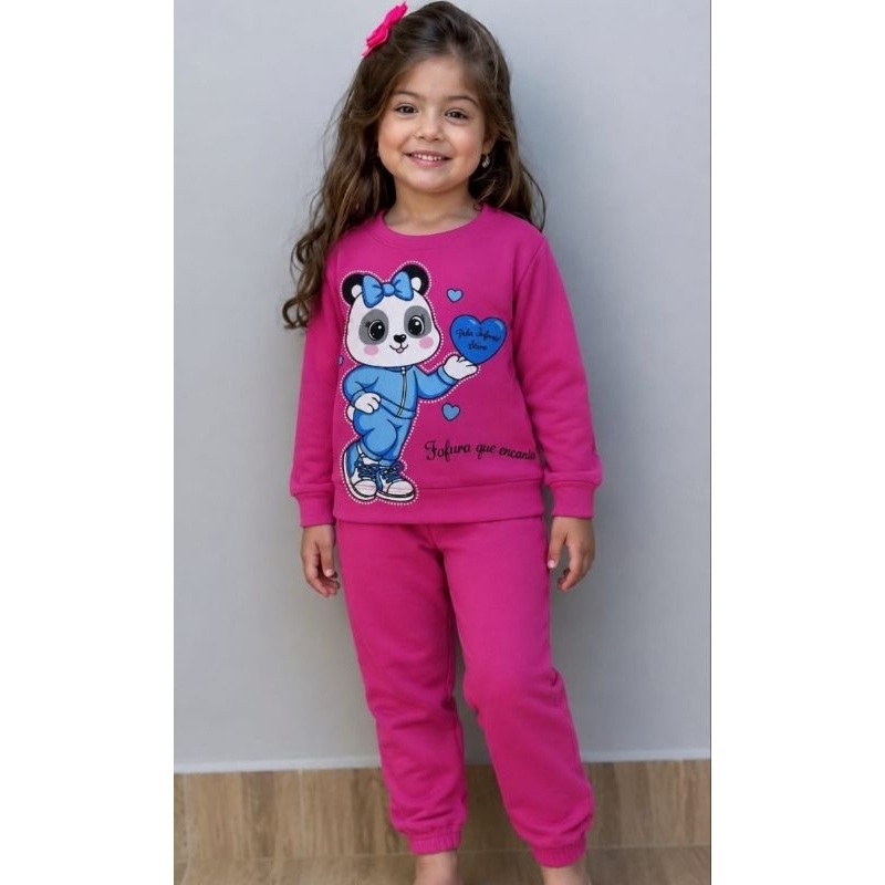 Conjunto infantil de moletom inverno menina e menino estampado