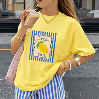 Camiseta Feminina Dolce Vita Limão  Algodão Premium Moda Verão Casual Trendy
