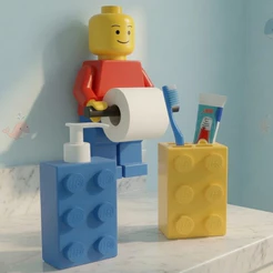 Kit Banheiro Infantil Lego | Porta Escova + Porta Papel Higiênico + Porta Sabão Líquido.