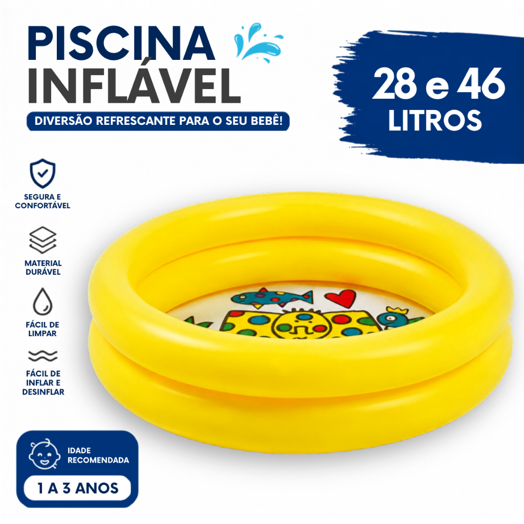 Piscina Inflável Infantil 28 e 46 Litros Redonda Para Bolinhas E Água Verão Piscina Plástico Pequena