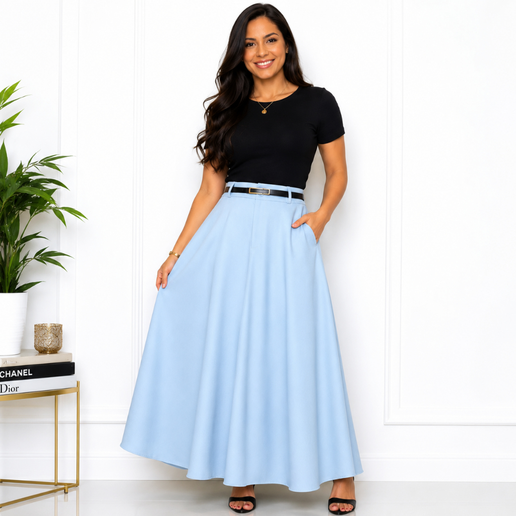 Saia longa Feminina Alfaiataria Moda Evangélica Casual  Cintura Alta Elegante sem cinto