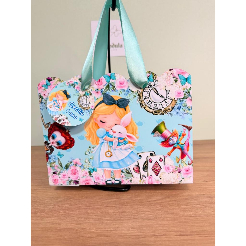 Sacolinha Personalizada Nuvem Alice no país das Maravilhas com Tag - PEGUE E MONTE