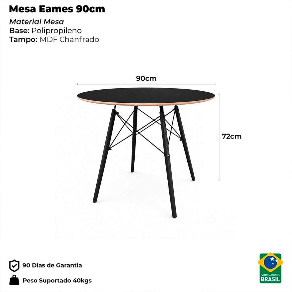 Conjunto Mesa Eames Redonda 90cm com 4 Cadeiras Allegra Injetada Polipropileno Sala de Jantar · foto 2