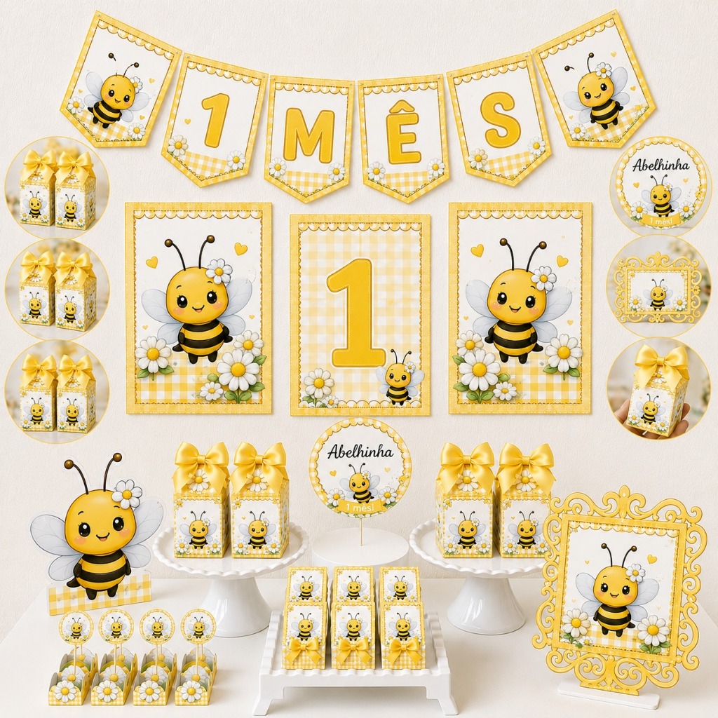 Kit Festa Abelhinha Personalizado Só um Bolinho  Mesversário Aniversário Lembrancinha Festa