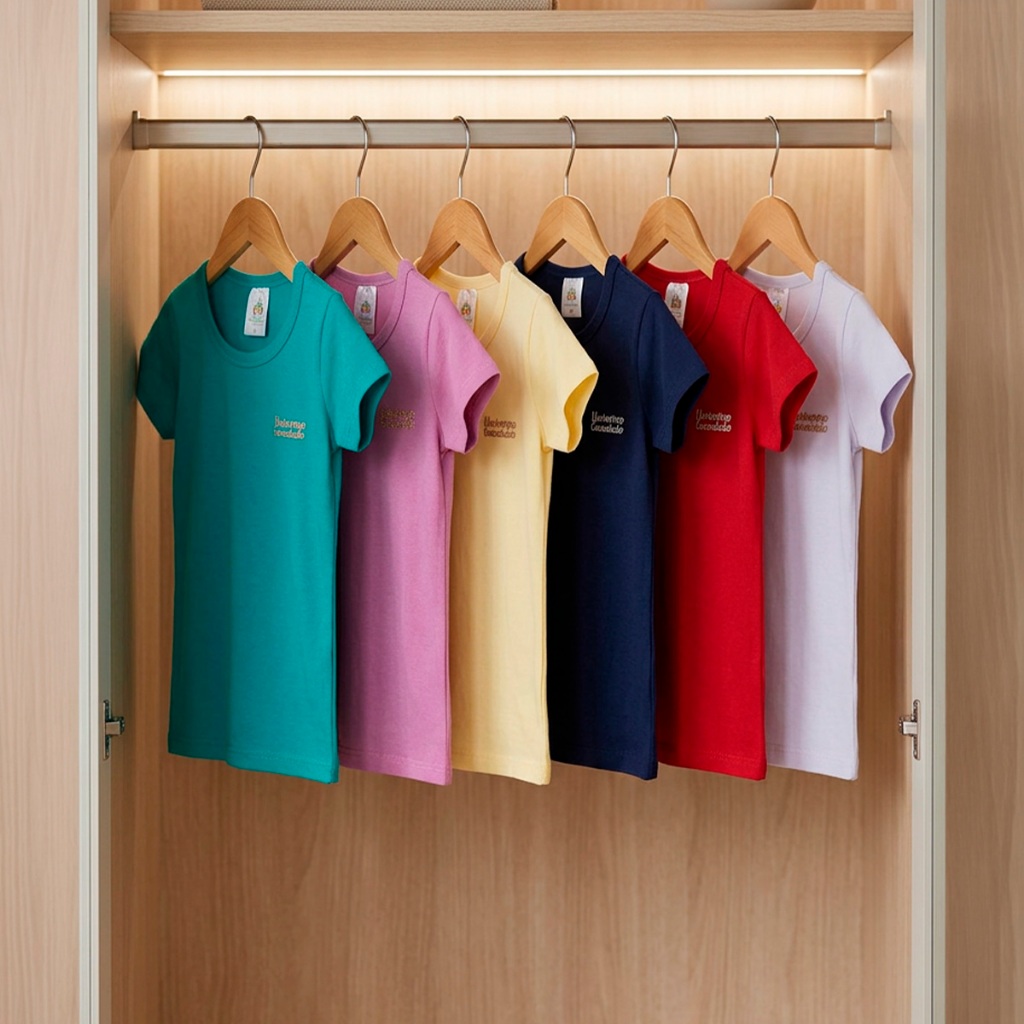 Kit com 2, 6 ou 8 Blusas Manga Curta Infantil para Menina 100% Algodão Moda Infantil Feminina Lisa Básica · foto 2