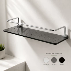 Porta Shampoo Prateleira Suporte Para Banheiro Reto 30cm Cor Preto ou Incolor Organizador Casa Cozinha