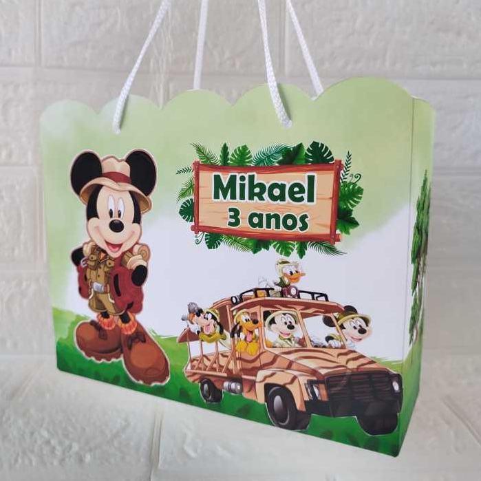Sacolinha Personalizada Aniversário | Pegue e Monte - Mickey safari