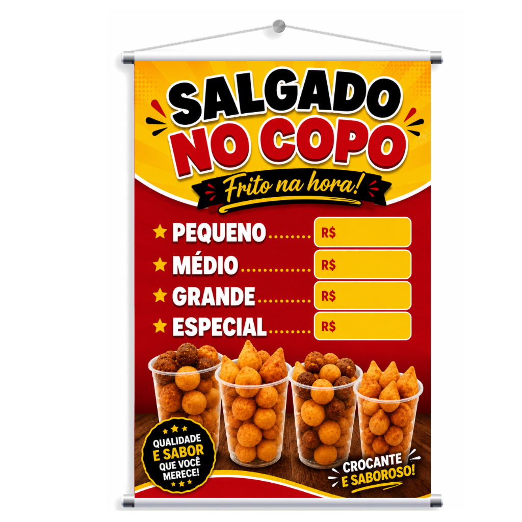 BANNER ARTE PRONTA - SALGADOS NO COPO/COXINHA MINI SALGADOS (MOD 325)