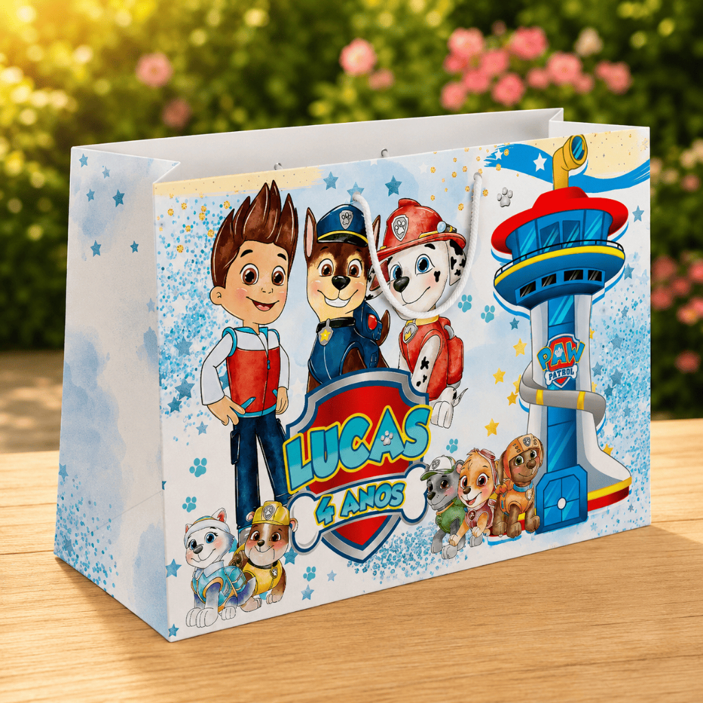 Sacolinha Personalizada Patrulha Canina Aquarela Lembrancinha Festa Infantil