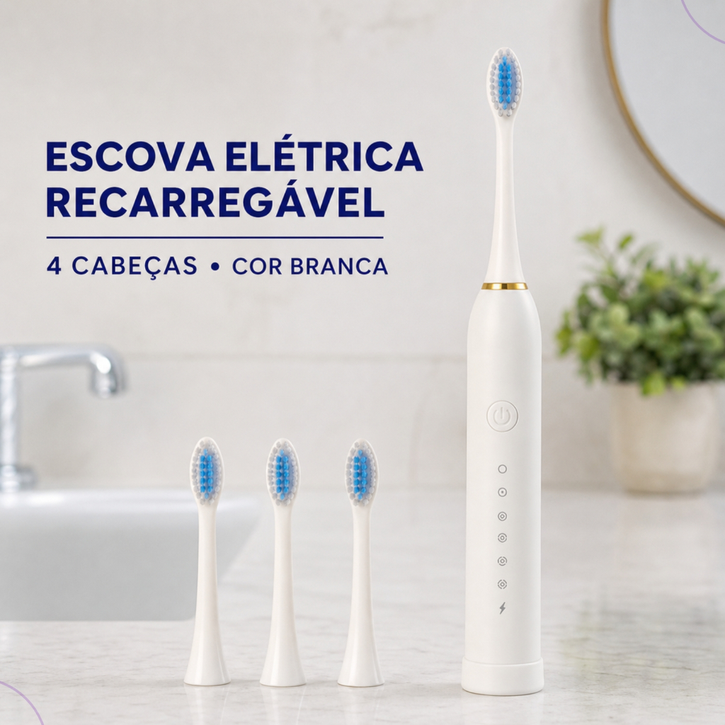 Escova de Dentes Elétrica Ultrassônica Gostey 5 Modos USB com 4 Cabeças