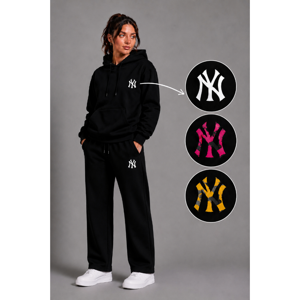Conjunto Kit Moletom Preto Blusa de Frio + Calça Moletom Reta Feminina New York Preto