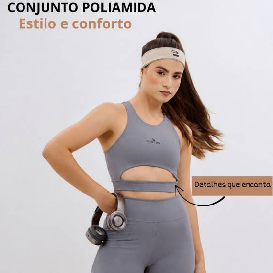 Conjunto Fitness Feminino Poliamida Premium Top Short Cintura Alta Compressão Sem Transparência Academia