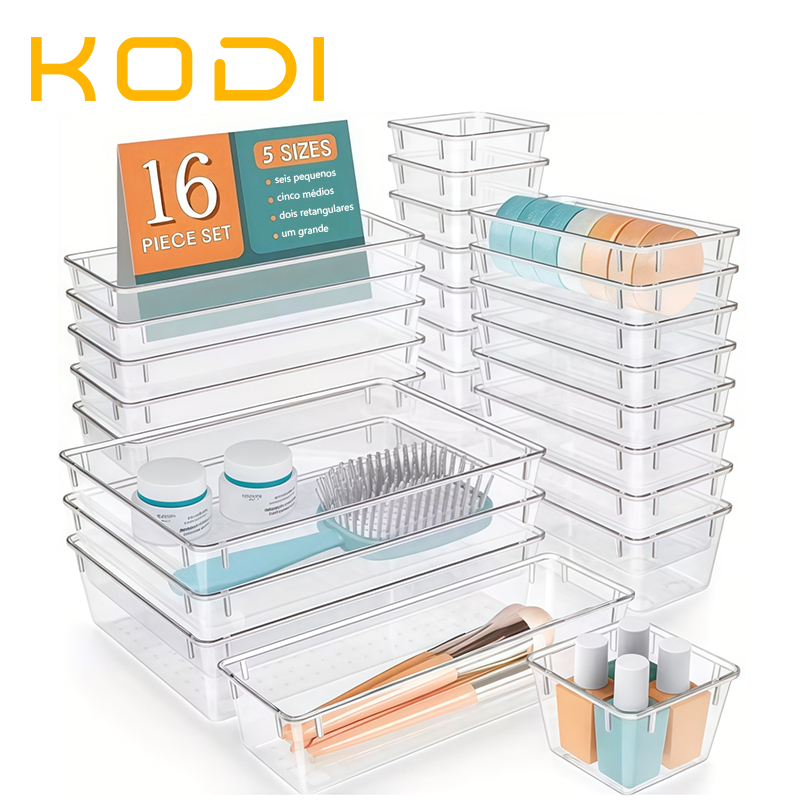 Kit 16 Gavetas Organizadoras para Geladeira Cristal, Modular e Multiuso -R3
