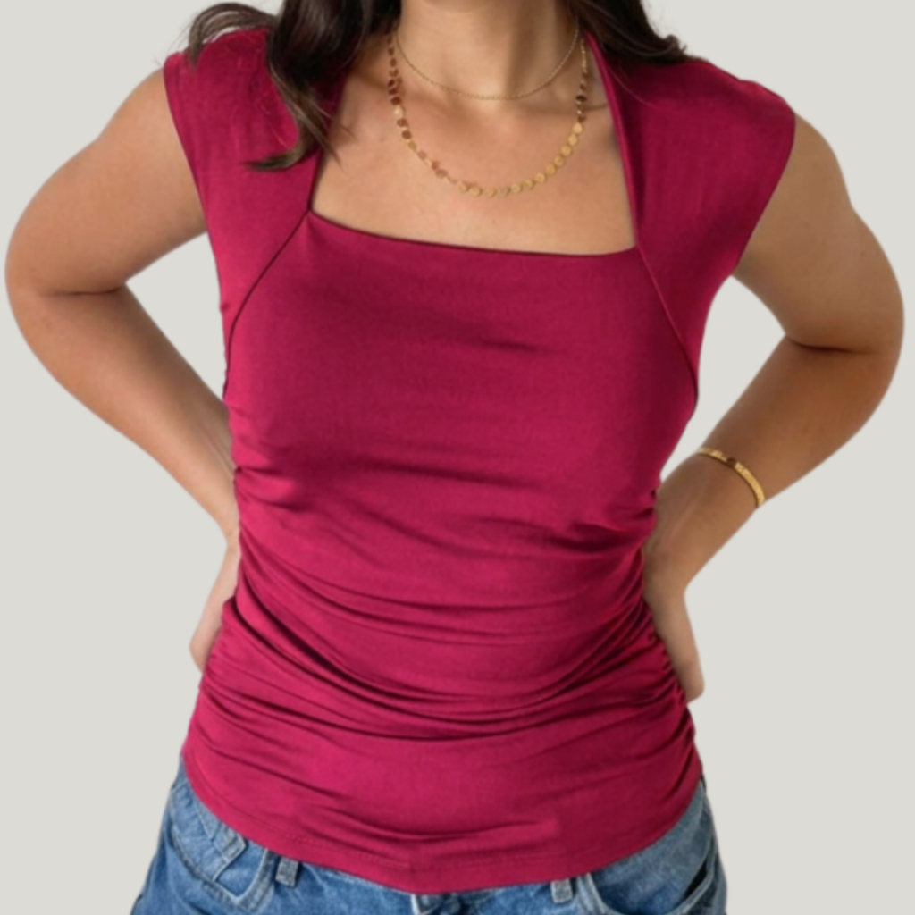 Blusa Feminina Suplex Básica Forrada Drapeada Acinturada Casual Versátil Moda Trabalho Elegante Lisa