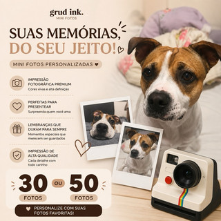 Mini fotos Personalizada 5,4x8,6cm | Kit 30 ou 50 Fotos | Impressão Premium | Promoção Mini Polaroid | Mini fotos