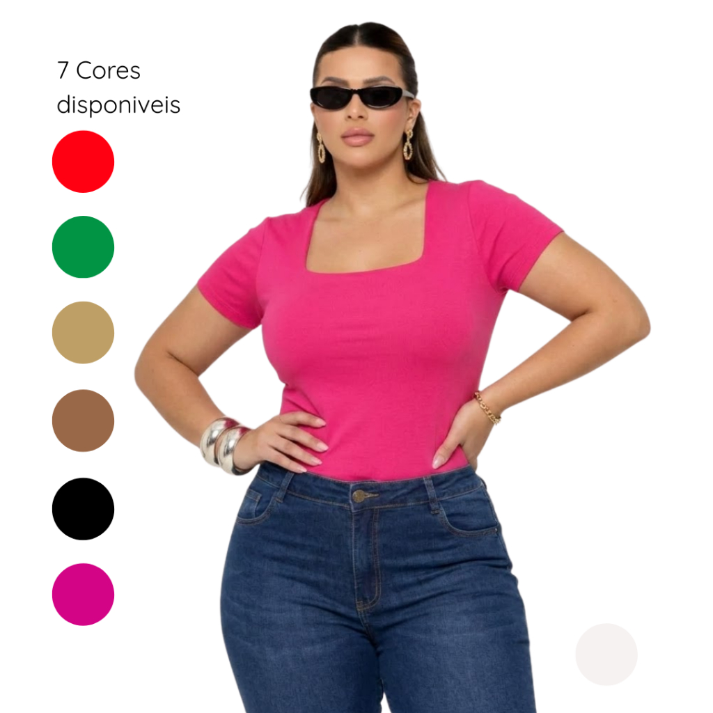 Blusa Gola Quadrada Feminina Viscolycra Camisa Básica Lisa Casual Manga Curta Camiseta Roupas Luxo
