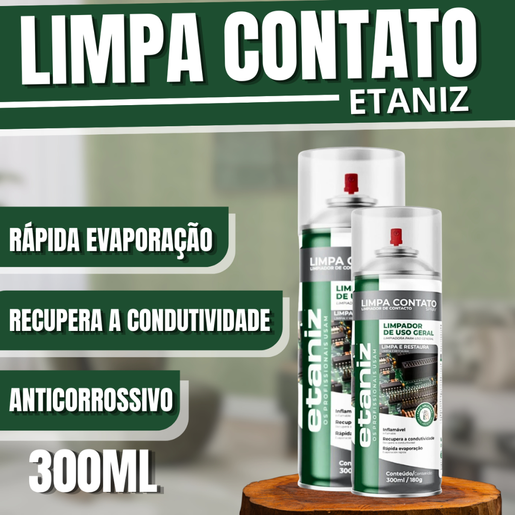 Limpa Contato Spray 300ml – Secagem Rápida, Alta Precisão p/ Placas Eletrônicas, Resíduo Zero Etaniz