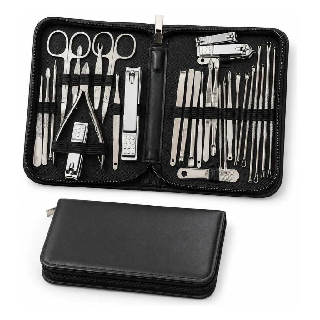 Kit Manicure 30 Peças Aço Inox Profissional Estojo Completo Pedicure Portátil Premium