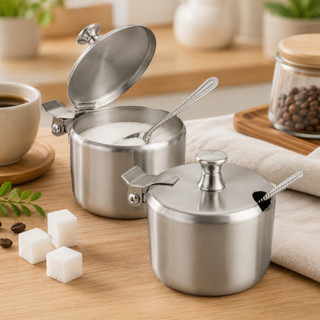 Açucareiro 1 / 2 Unidades Inox com Tampa e Colher Hotel Recepção Restaurante Casa Cozinha