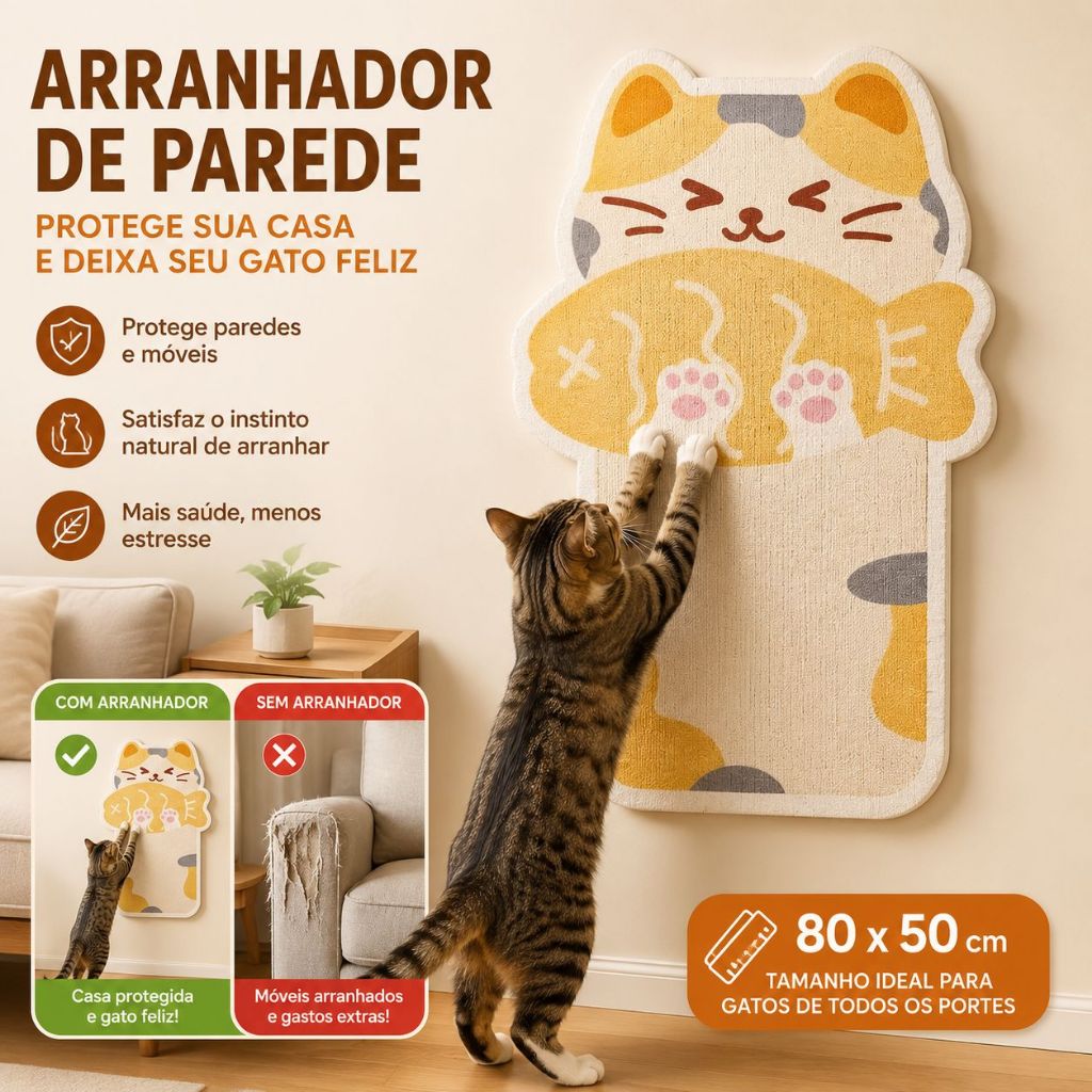 Arranhador Adesivo para Gatos de Parede 80x50x1cm Protetor de Móveis Autocolante