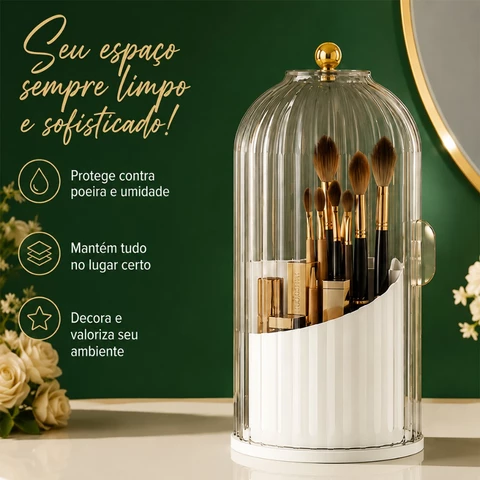 Organizador de Cosméticos e Banheiro Com Tampa Deslizante, Bancada Rotativa Com 3 Compartimentos