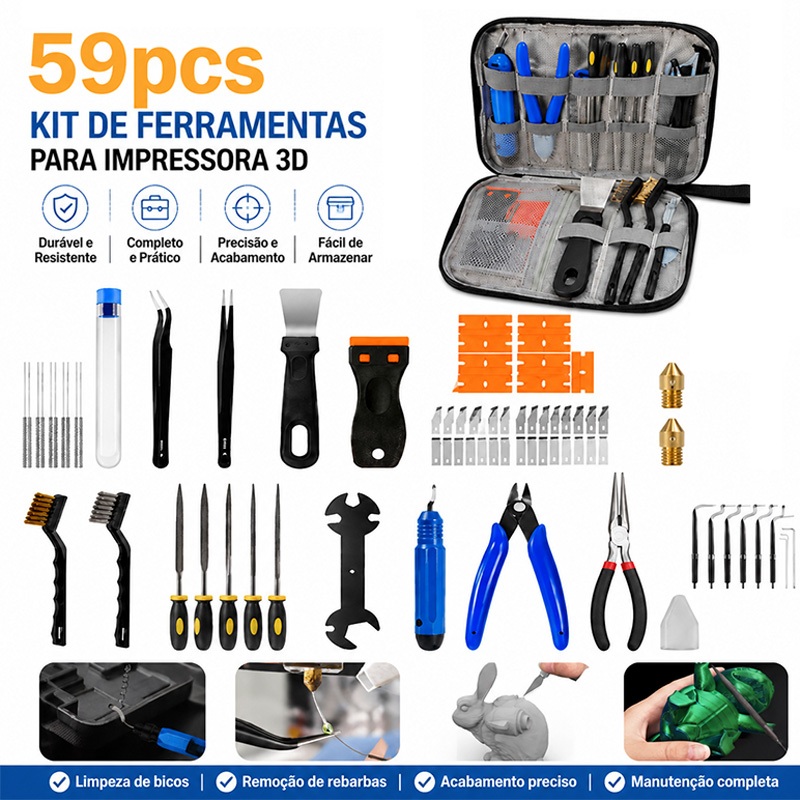Kit 59 Peças Ferramentas Impressora 3D Acessórios Limpeza Bico Estilete Pinça Alicate Compatível Bambu Lab