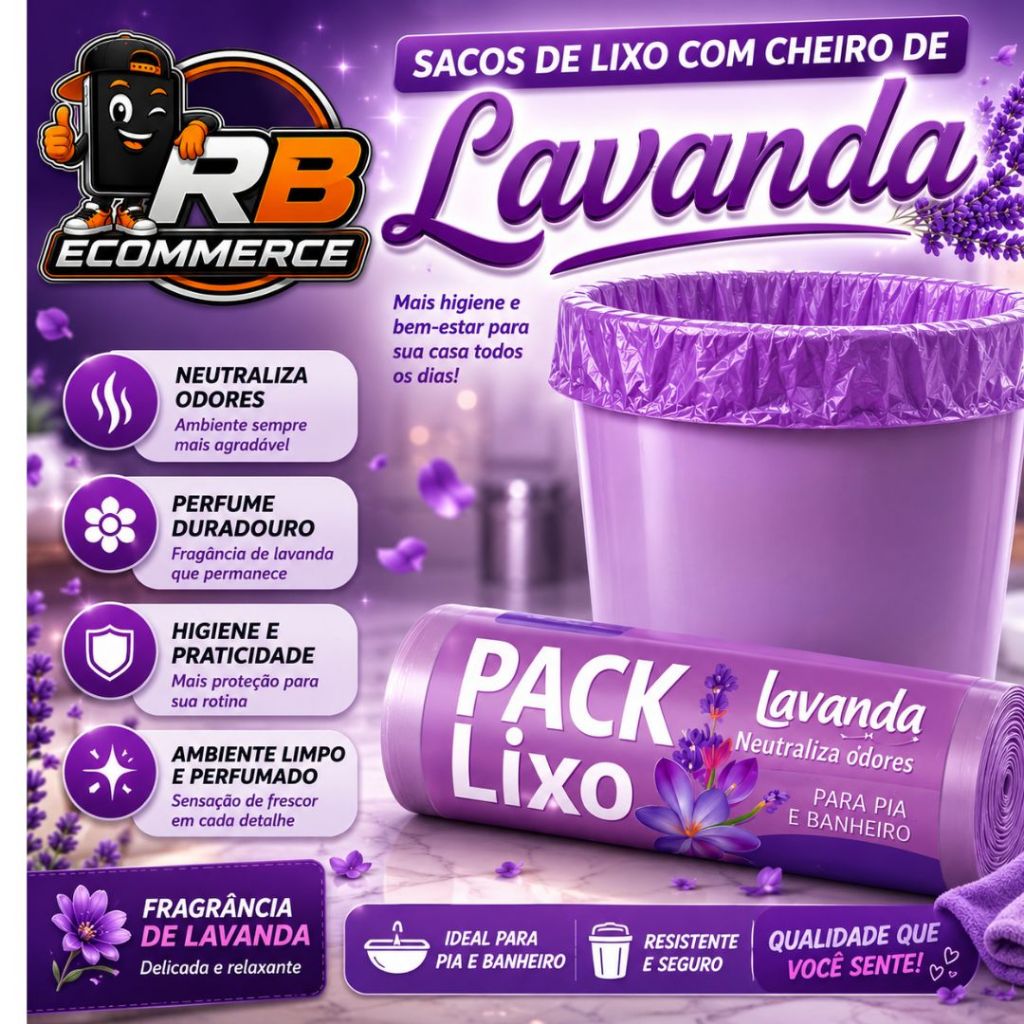 Kit Saco Lixo Perfumado Lavanda Pia Banheiro Neutraliza Odores
