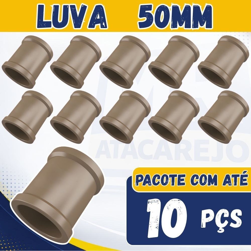Kit Luva Emenda 50mm Tubo Marrom Conexão Hidráulica 50mm 3, 5 e 10 Peças Soldavel