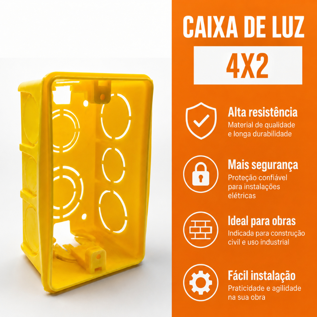 kit 20 Caixa de Luz 4x2 Reforçada Tomada Interruptor Embutir Reforma Construção Elétrica