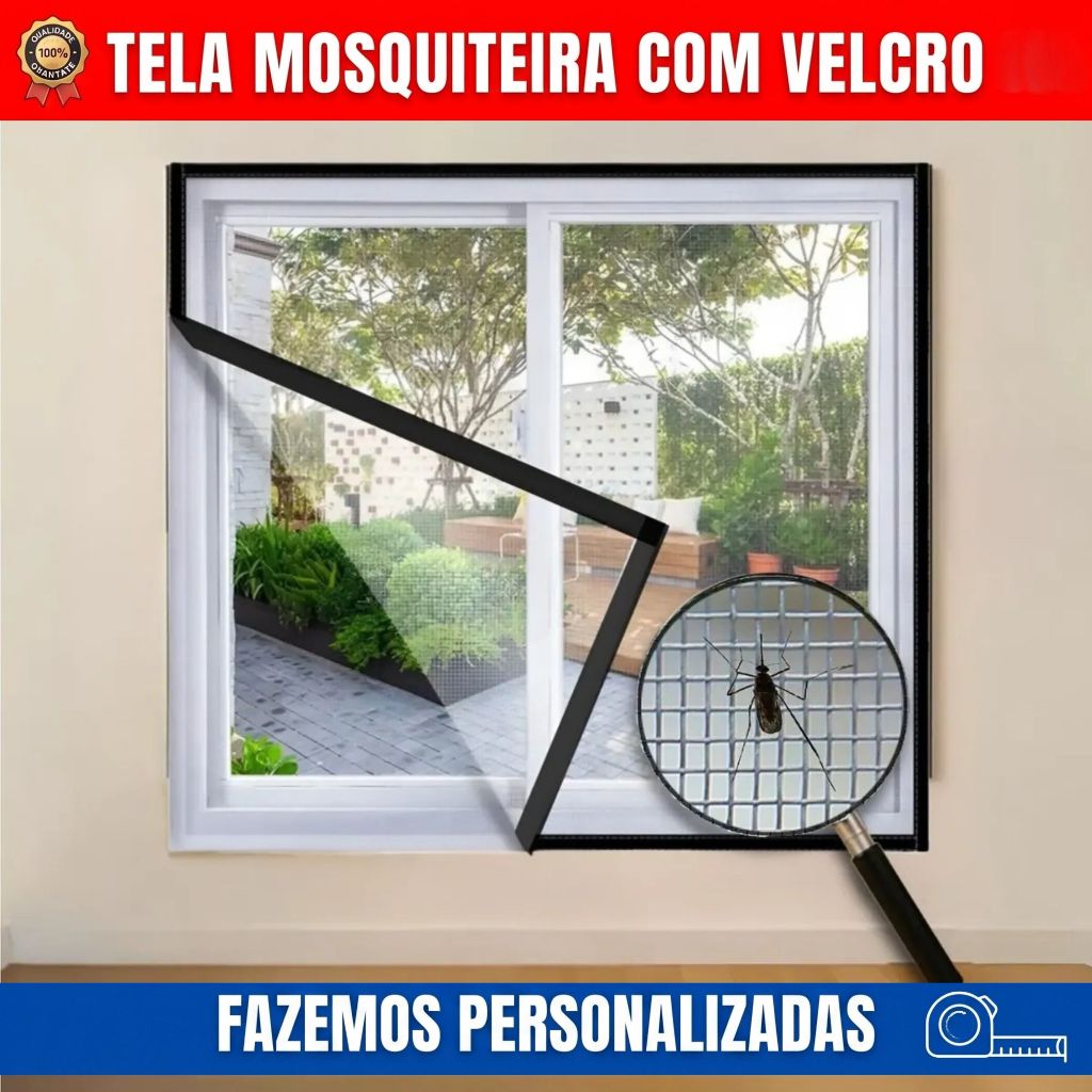 Tela Mosquiteira Com Velcro em Fibra de Vidro Para Janelas Contra Insetos Mosquitos e Pernilongos