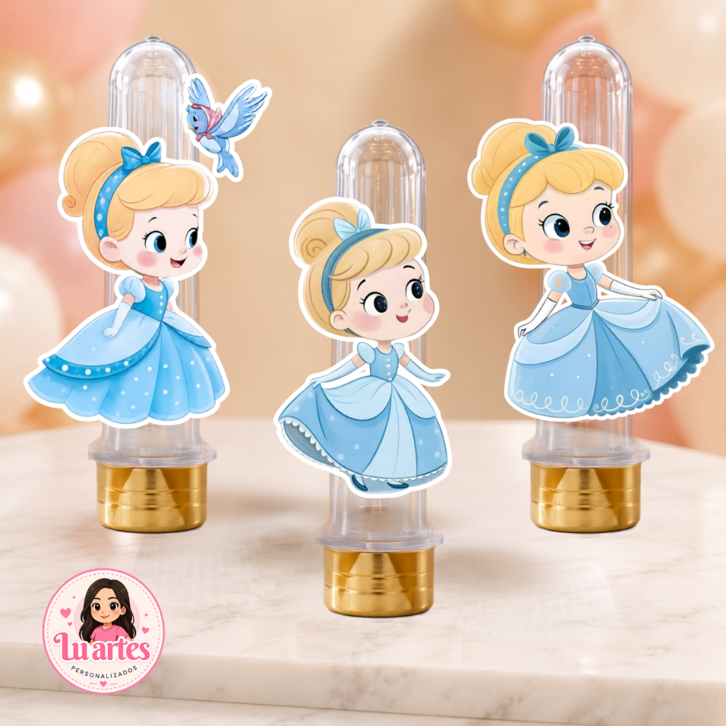 Aplique para Tubete Cinderela Cute Personalizado | Decoração Festa Infantil | Lembrancinha Aniversário | Kit Festa Cinde