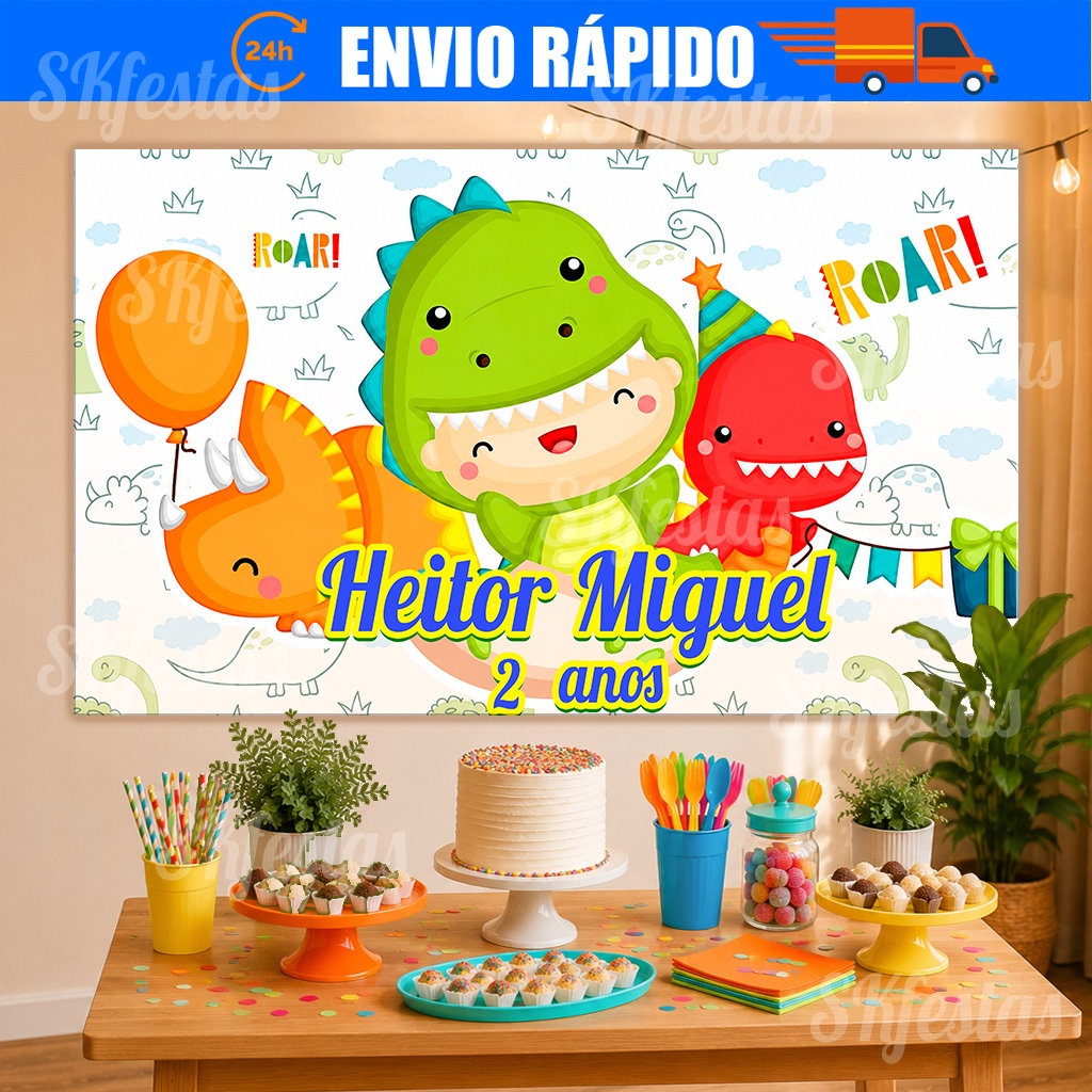 Painel de Festa Personalizado Baby Dino, Dinossauro Decoração Cenários, decoração de festa, Mêsversário, aniversário.