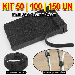 Kit Organizador de Cabos e Fios Abraçadeira Reutilizável Feltro Fita Velcro 50 100 150 UN