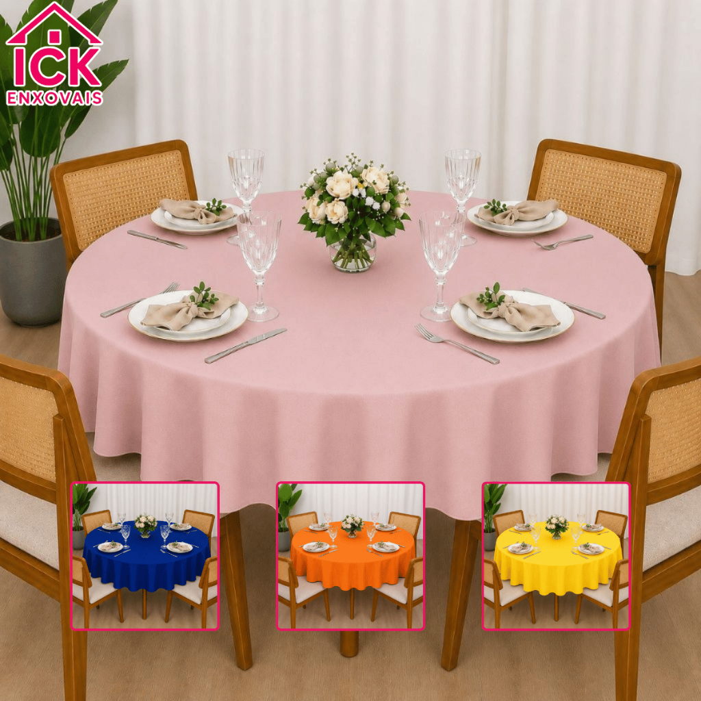 Kit Toalha de Mesa para Festas Buffet Redonda 4 Lugares Oxford 1,40m Redonda